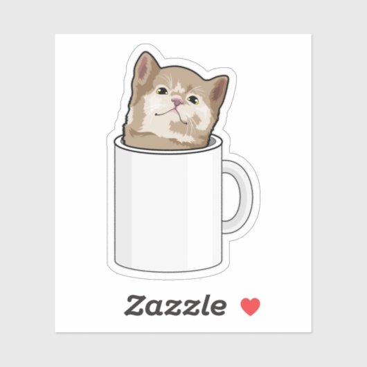 Kat met koffie-mok sticker (Vel)