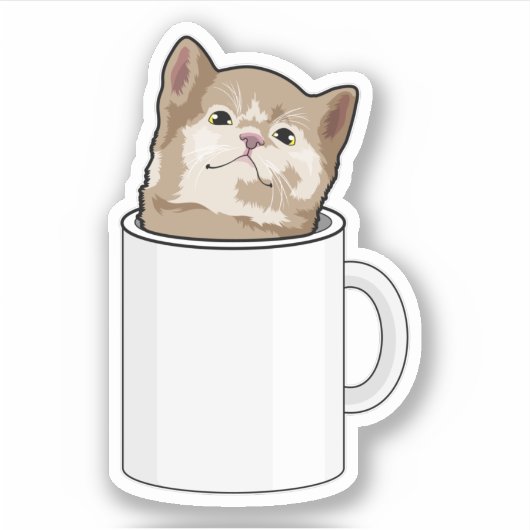 Kat met koffie-mok sticker (Voorkant)