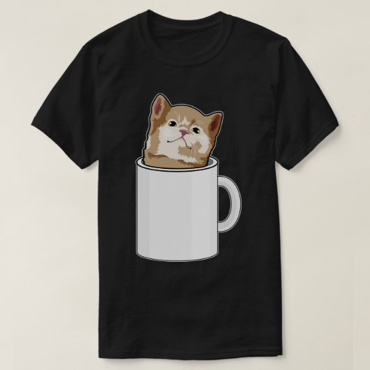 Kat met koffie-mok t-shirt (Design voorkant)