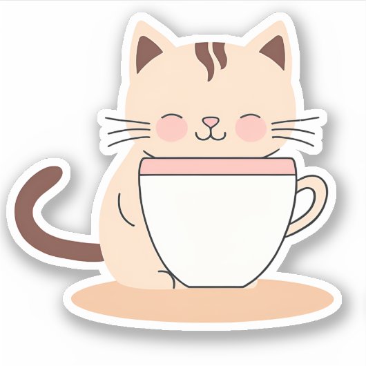 Kat met Koffie Waterdicht Sticker (Voorkant)