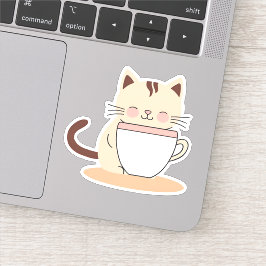 Kat met Koffie Waterdicht Sticker