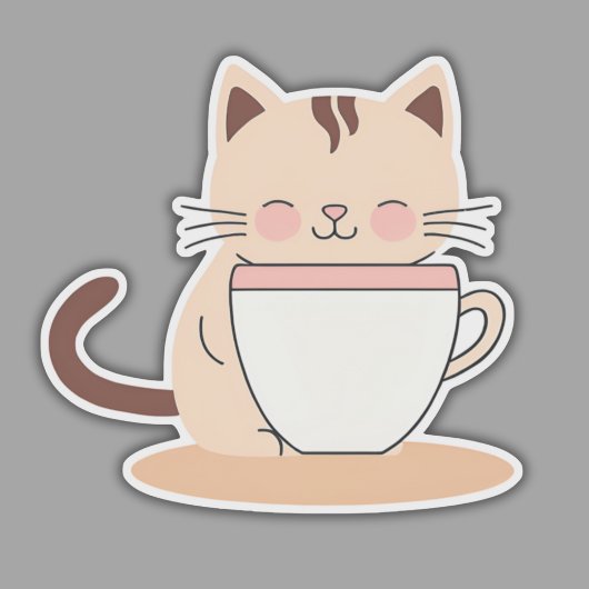 Kat met Koffie Waterdicht Sticker