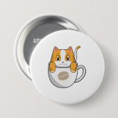 Kat met koffiebeker ronde button 7,6 cm (Voorkant /achterkant)