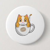 Kat met koffiebeker ronde button 7,6 cm (Voorkant)