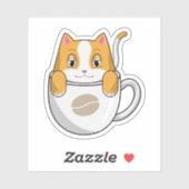 Kat met koffiebeker sticker (Vel)