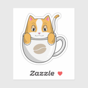 Kat met koffiebeker sticker