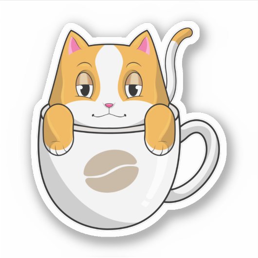 Kat met koffiebeker sticker (Voorkant)
