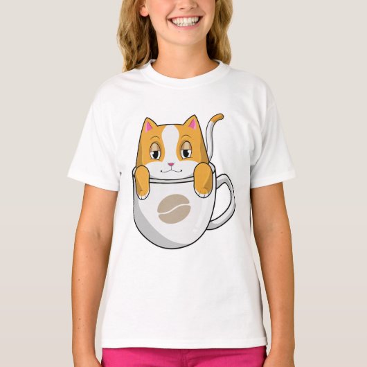 Kat met koffiebeker t-shirt (Voorkant)