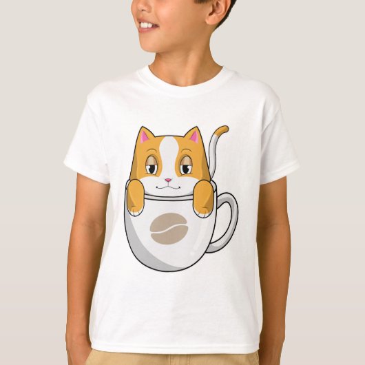 Kat met koffiebeker t-shirt (Voorkant)