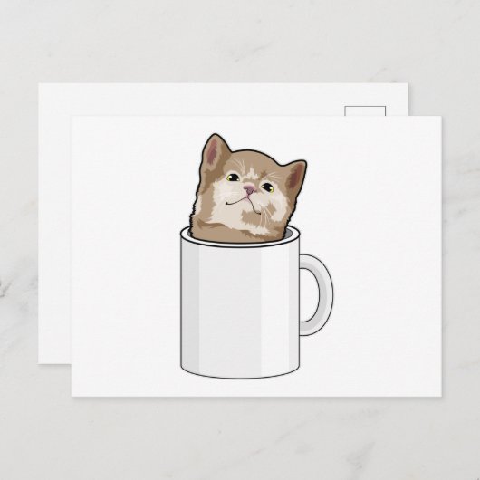Kat met koffiekop briefkaart (Voorkant / Achterkant)
