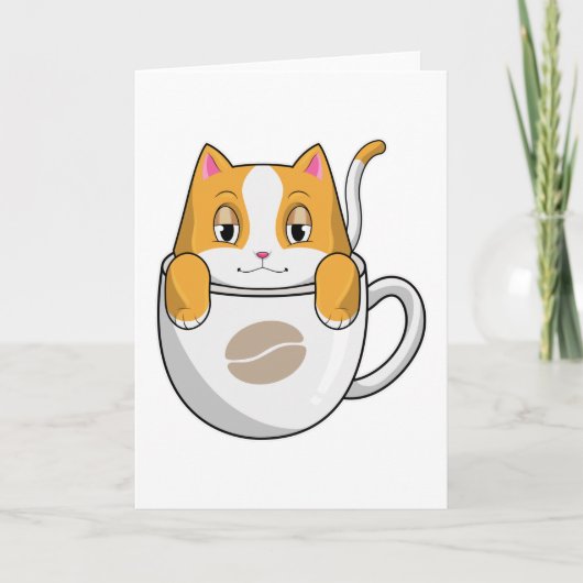 Kat met koffiekop kaart (Voorkant)