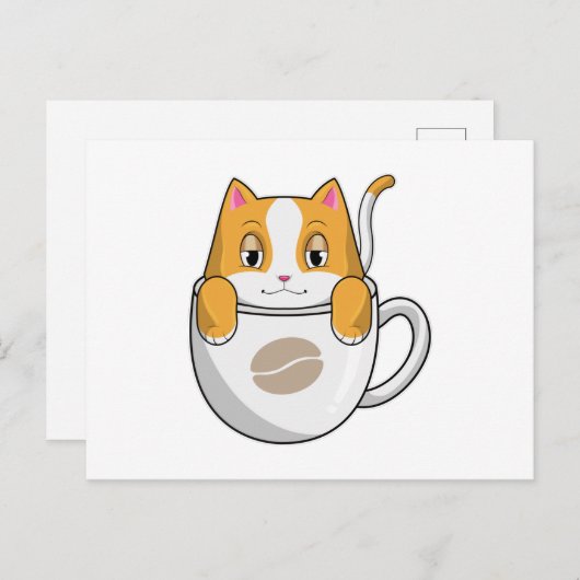 Kat met koffiekopje briefkaart (Voorkant / Achterkant)