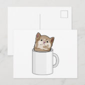Kat met koffiekopje briefkaart (Voorkant / Achterkant)