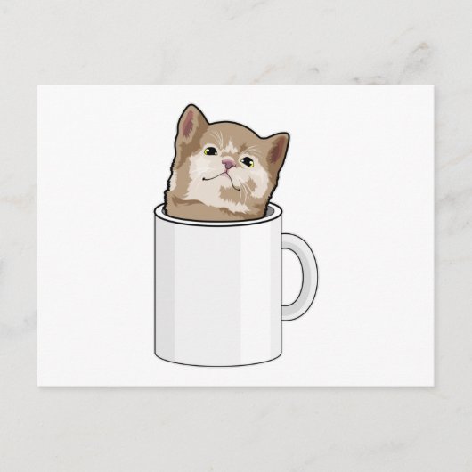 Kat met koffiekopje briefkaart (Voorkant)