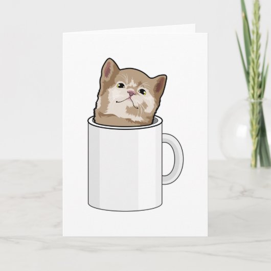 Kat met koffiekopje kaart (Voorkant)
