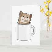 Kat met koffiekopje kaart (Gele Bloem)