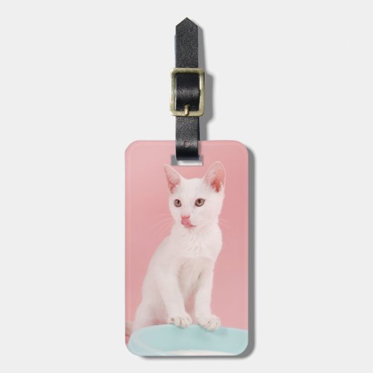Kat met kom melk bagagelabel (Voorkant verticaal)