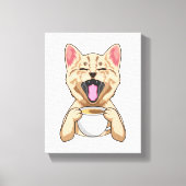 Kat met kop koffie canvas afdruk (Voorkant)