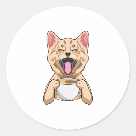 Kat met kop koffie ronde sticker (Voorkant)
