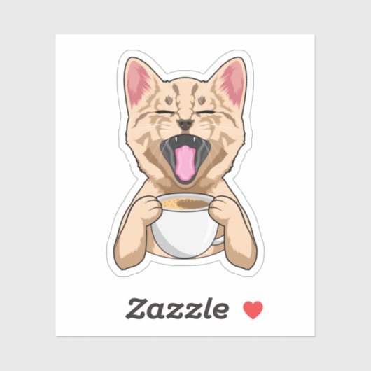 Kat met kop koffie sticker (Vel)