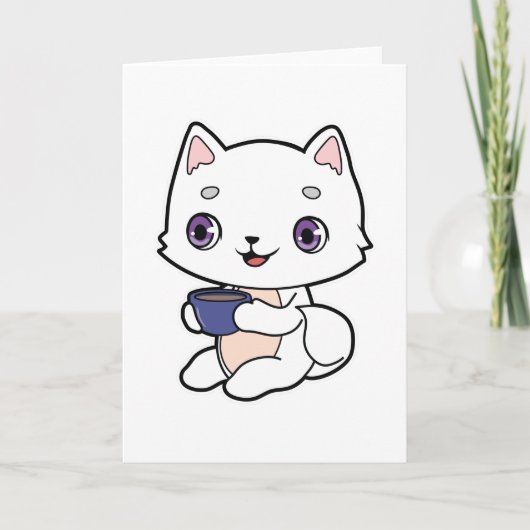 Kat met kopje koffie kaart (Voorkant)