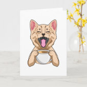 Kat met kopje koffie kaart (Gele Bloem)