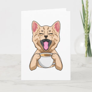Kat met kopje koffie kaart