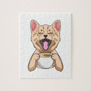 Kat met kopje koffie puzzel