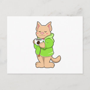 Kat met kopje koffie & pyjama briefkaart