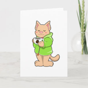 Kat met kopje koffie & pyjama kaart