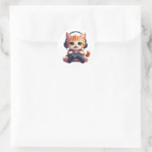 Kat met koptelefoon en controller ronde sticker (Tas)