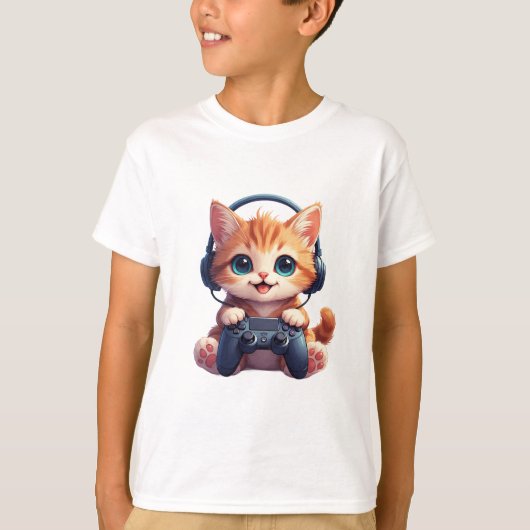 Kat met koptelefoon en controller t-shirt (Voorkant)