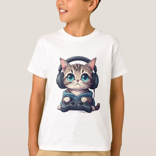 Kat met koptelefoon en controller t-shirt (Voorkant)