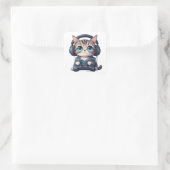 Kat met koptelefoon en controller vierkante sticker (Tas)