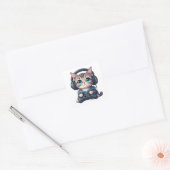 Kat met koptelefoon en controller vierkante sticker (Envelop)