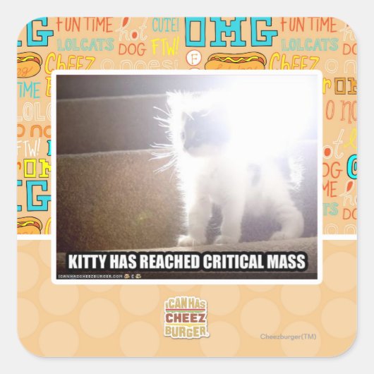Kat met kritische massa vierkante sticker (Voorkant)