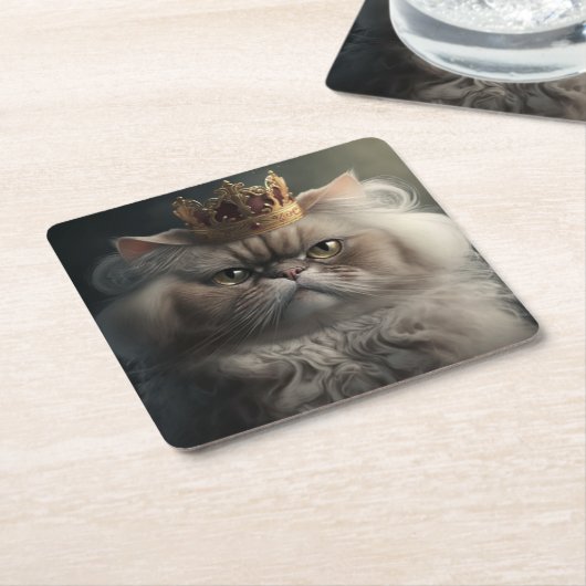kat met kroon kartonnen onderzetters (Schuin)