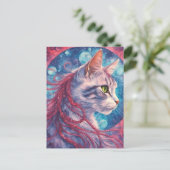 Kat met lange roze haarvlechten briefkaart (Staand voorkant)