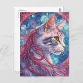 Kat met lange roze haarvlechten briefkaart (Voorkant / Achterkant)