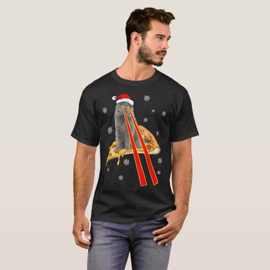 Kat Met Laser Ogen Grappige Pizza Kat Kerstmis T-S T-shirt (Voorkant volledig)