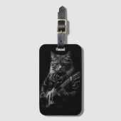 Kat met leer Jas spelen elektrische gitaar Bagagelabel (Voorkant (verticaal))