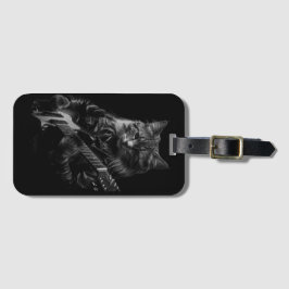 Kat met leer Jas spelen elektrische gitaar Bagagelabel