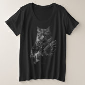 Kat met leer Jas spelen elektrische gitaar Grote Maat T-shirt (Design voorkant)