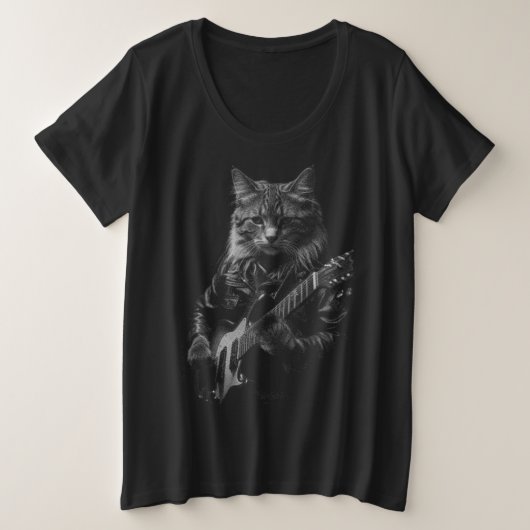 Kat met leer Jas spelen elektrische gitaar Grote Maat T-shirt (Design voorkant)