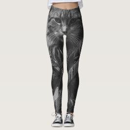 Kat met leer Jas spelen elektrische gitaar Leggings