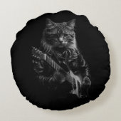 Kat met leer Jas spelen elektrische gitaar Rond Kussen (Achterkant)