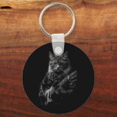 Kat met leer Jas spelen elektrische gitaar Sleutelhanger (Voorkant)