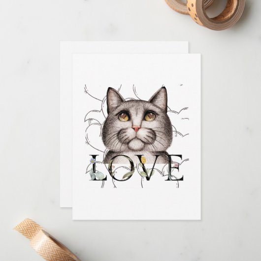 Kat met liefde in zijn ogen notitiekaartje (Voorkant / Achterkant in situ)