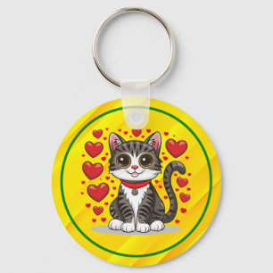 Kat met liefdessymbolen Clipart-85245 Sleutelhanger
