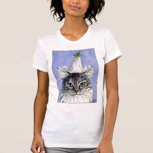 Kat met Lily Pet op blauwe achtergrond T-shirt (Voorkant)